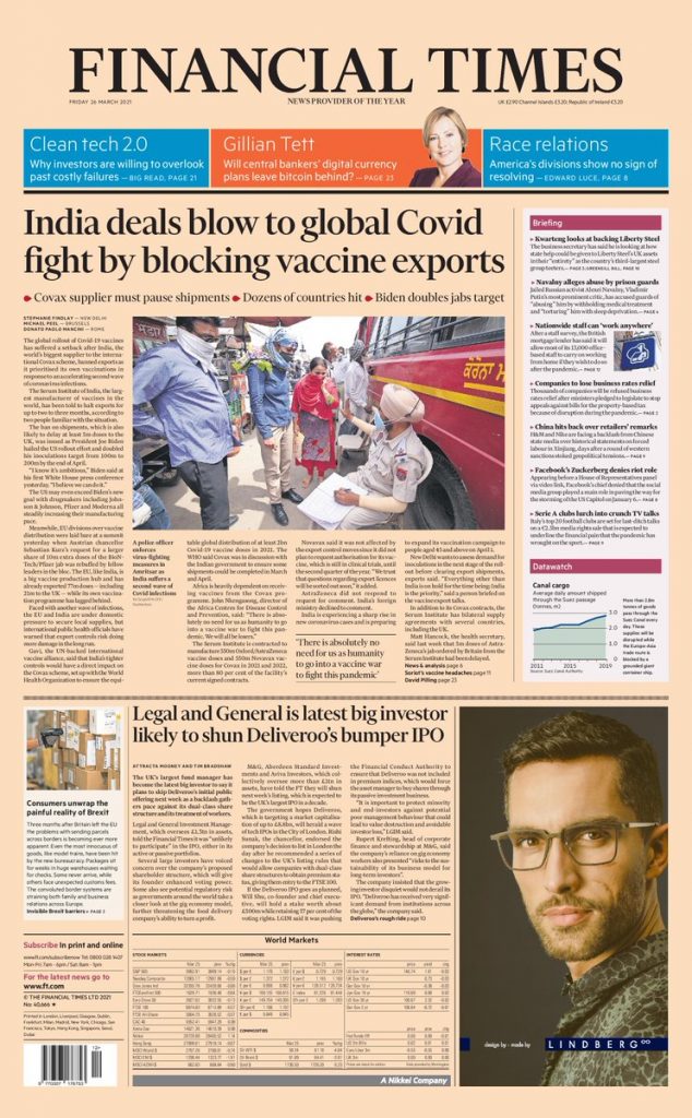 Financial Times Front Page Th Of March Tomorrow S Papers Today