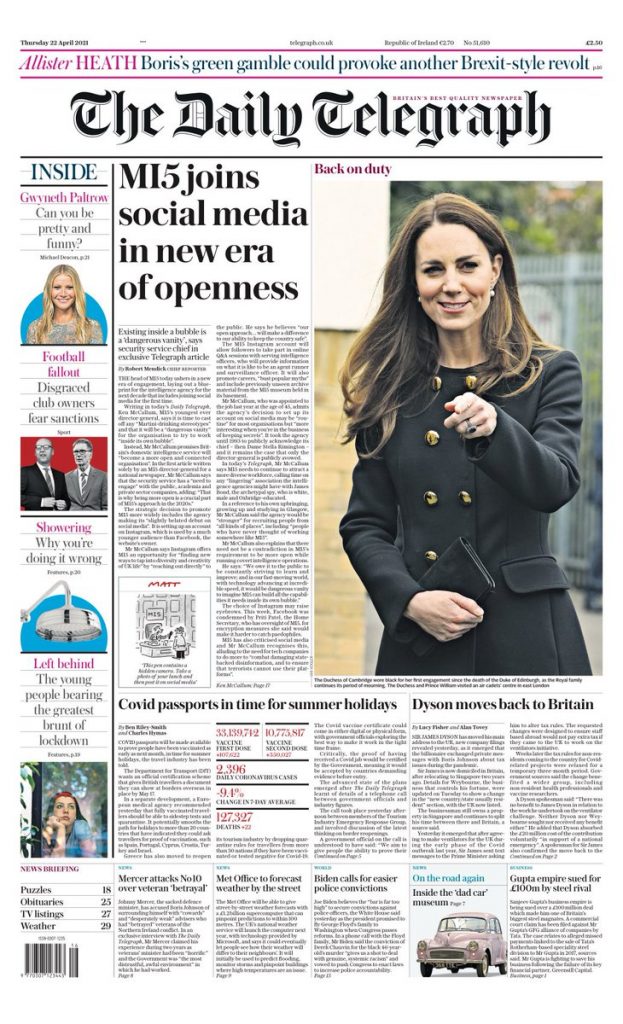 Daily Telegraph Front Page Nd Of April Tomorrow S Papers Today