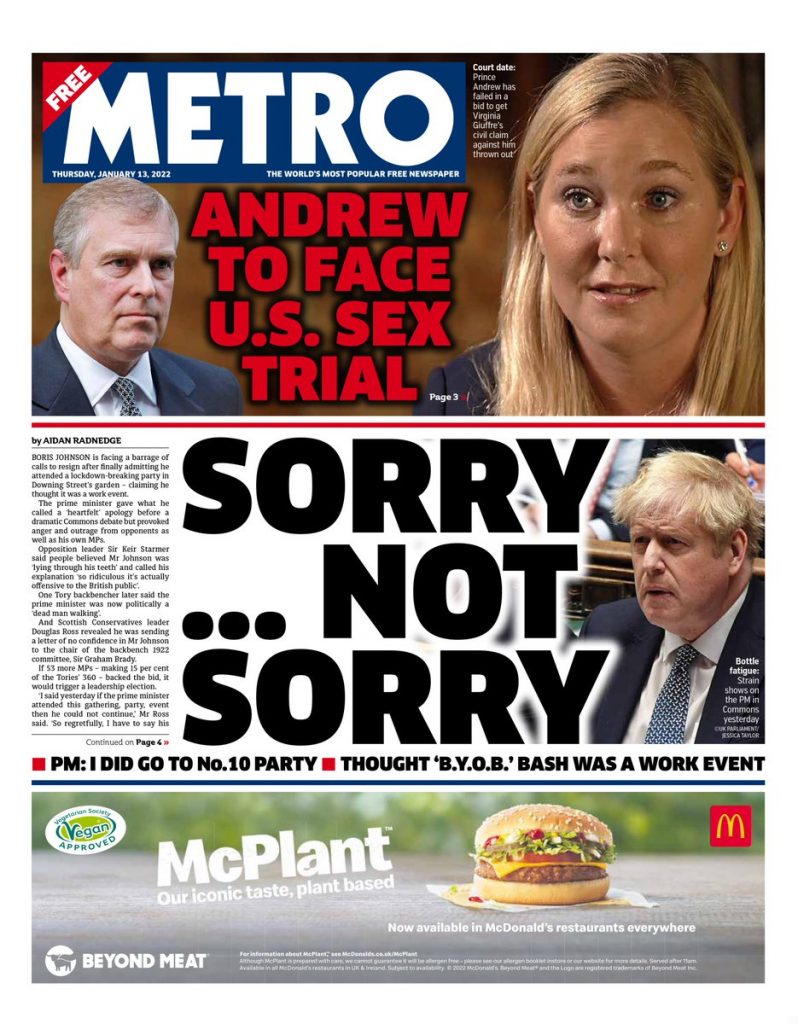 Metro Front Page Th Of January Tomorrow S Papers Today