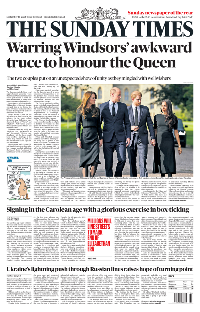 Sunday Times Front Page 11th Of September 2022 Tomorrow S Papers Today