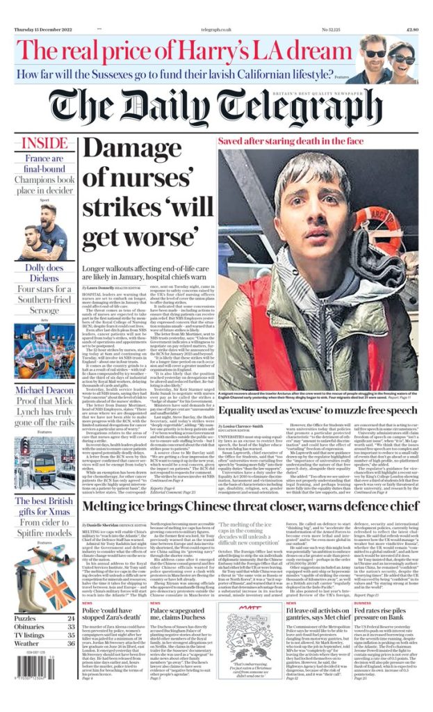 Daily Telegraph Front Page Th Of December Tomorrow S Papers Today