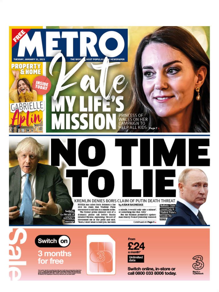 Metro Front Page 31st Of January 2023 Tomorrow S Papers Today