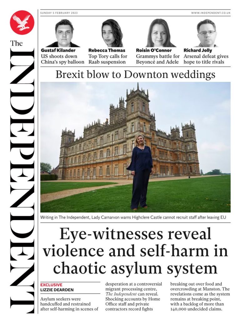 Independent On Sunday Front Page 5th Of February 2023 Tomorrow S