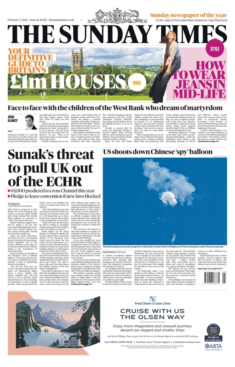 Sunday Times Front Page 5th Of February 2023 Tomorrow S Papers Today