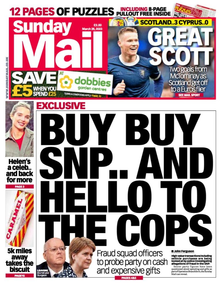 Sunday Mail Front Page Th Of March Tomorrow S Papers Today