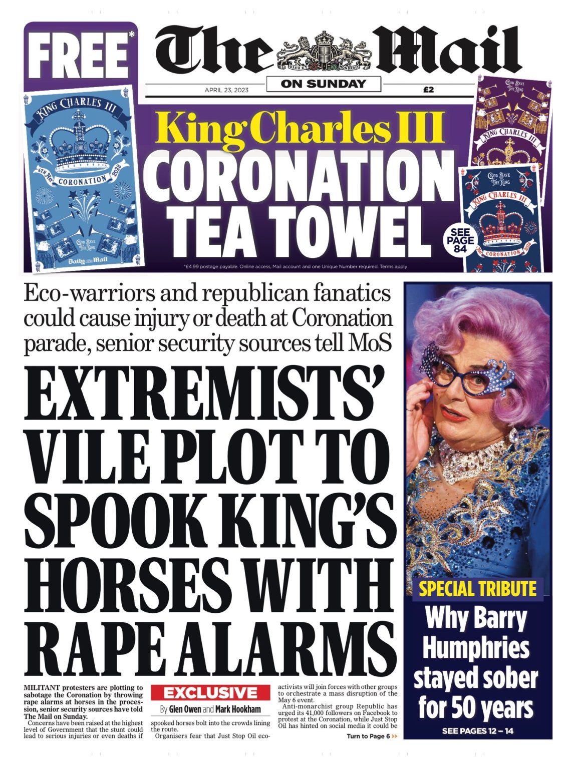 Mail On Sunday Front Page Rd Of April Tomorrow S Papers Today