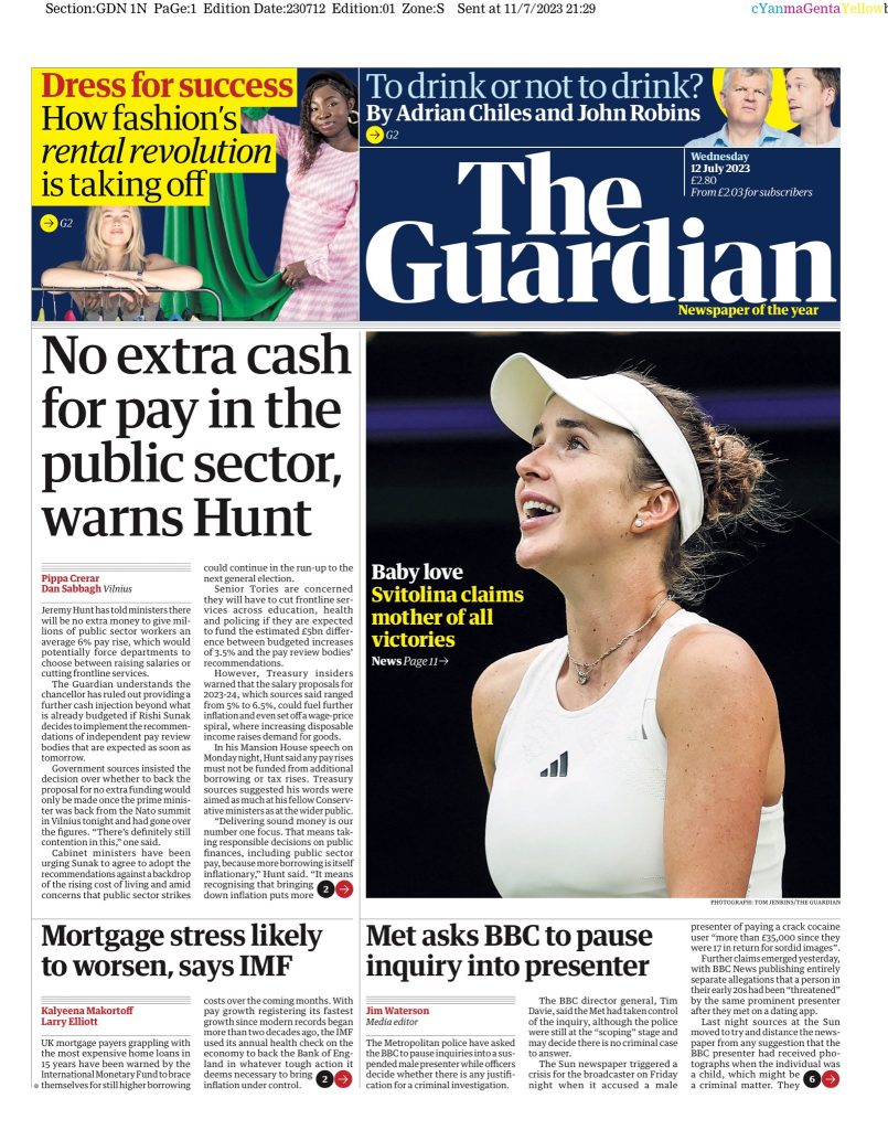 Guardian Front Page 12th Of July 2023 Tomorrow S Papers Today