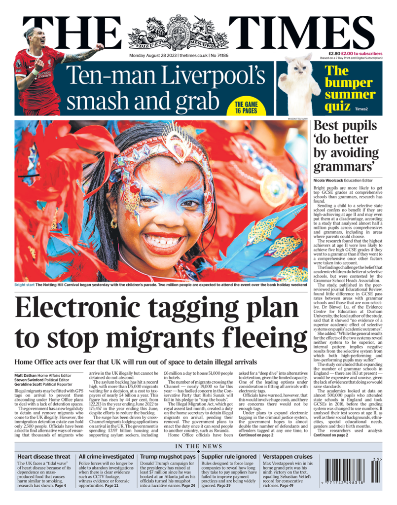 Times Front Page 28th Of August 2023 Tomorrow S Papers Today