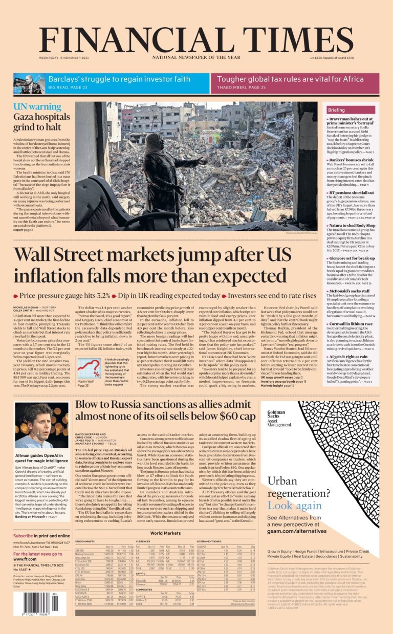 Financial Times Front Page Th Of November Tomorrow S Papers Today