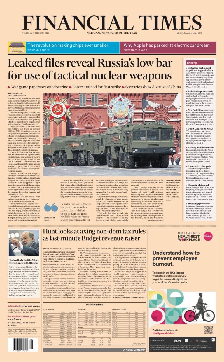 Financial Times Front Page Th Of February Tomorrow S Papers Today