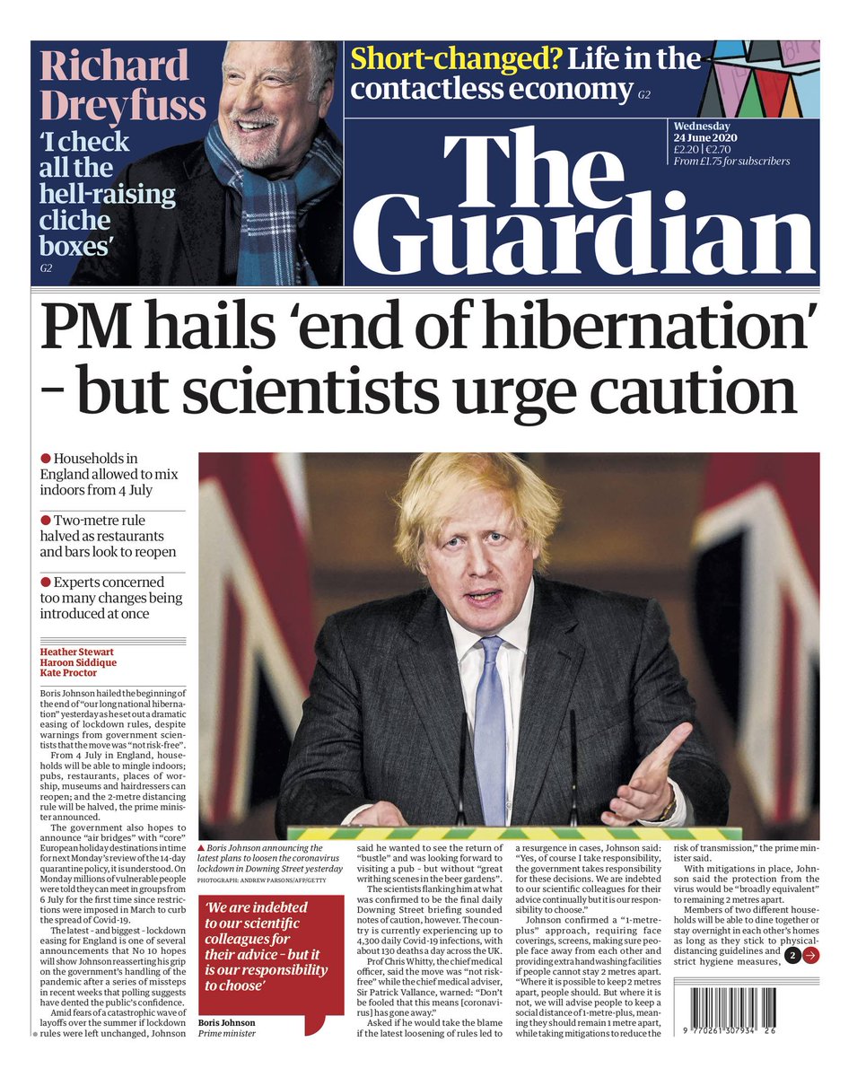 Guardian Front Page 24th of June 2020 - Tomorrow's Papers ...