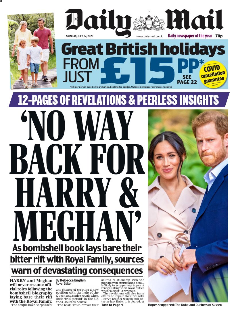 Daily Mail Front Page 27th of July 2020 - Tomorrow's ...