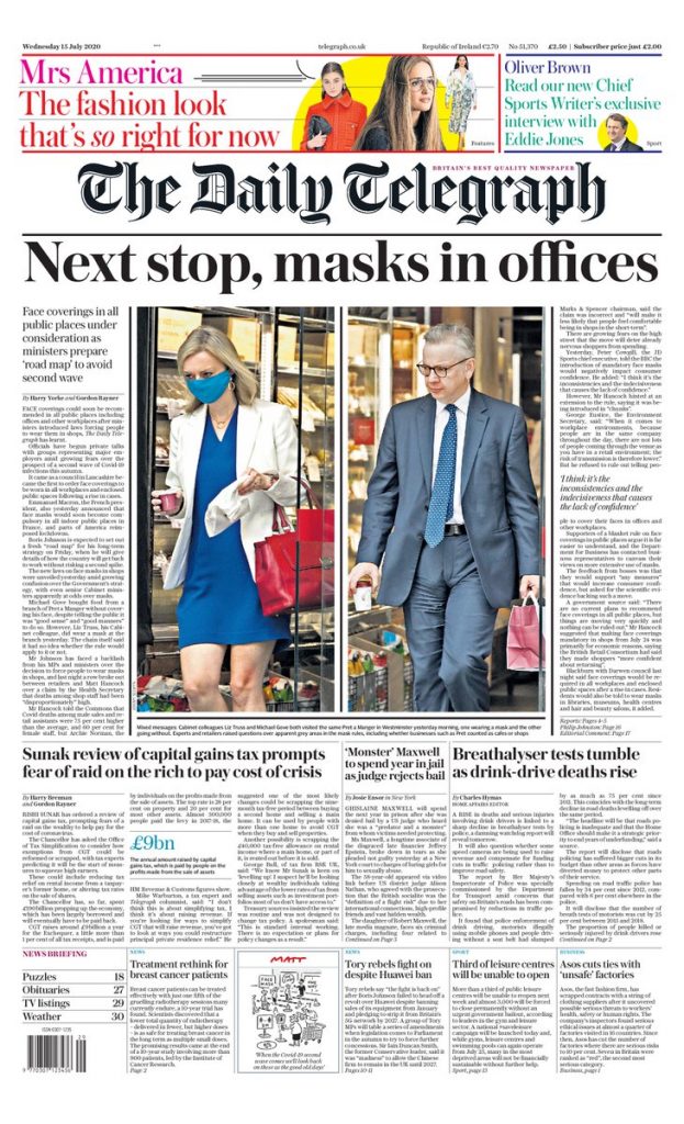 Daily Telegraph Front Page 15th Of July 2020 - Tomorrow's Papers Today!