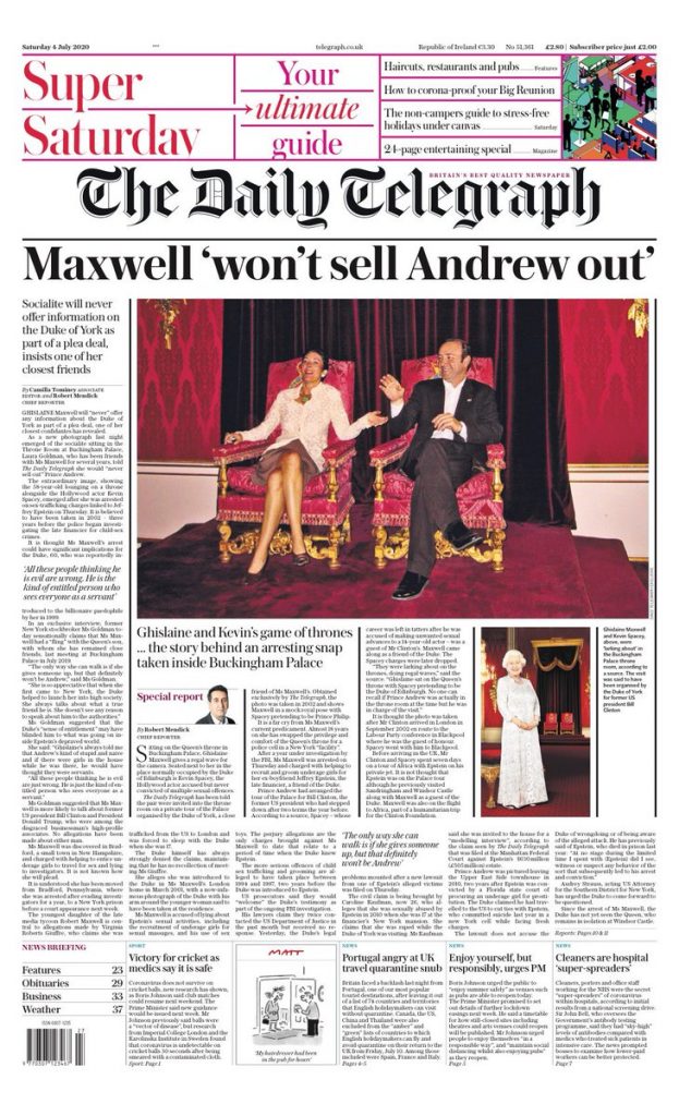 Daily Telegraph Front Page 4th of July 2020 Tomorrow's Papers Today!