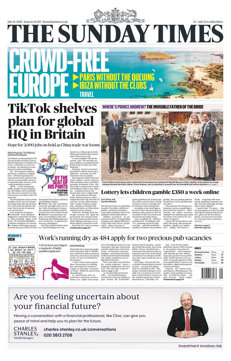 Sunday Times Front Page 19th Of July 2020 Tomorrow S Papers Today