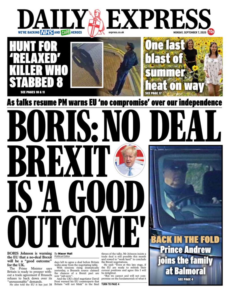 Daily Express Front Page 7th of September 2020  Tomorrow's Papers Today!