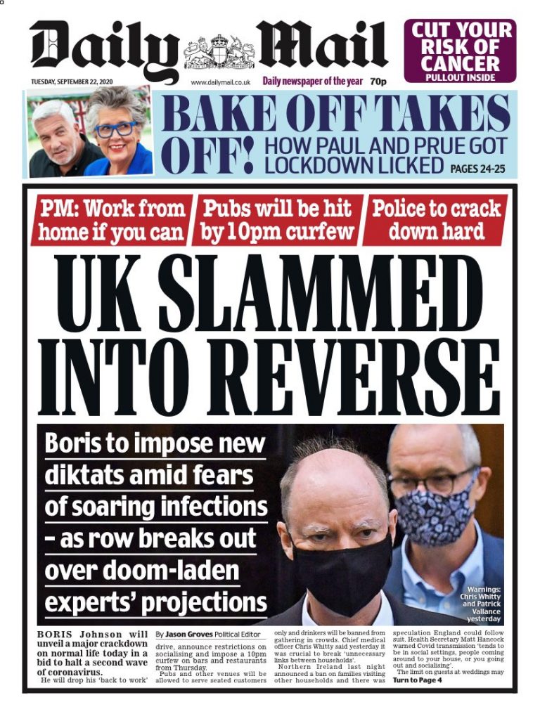 Daily Mail Front Page 22nd of September 2020 Tomorrow's Papers Today!