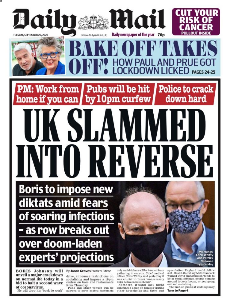 Daily Mail Front Page 22nd Of September 2020 Tomorrow s Papers Today 