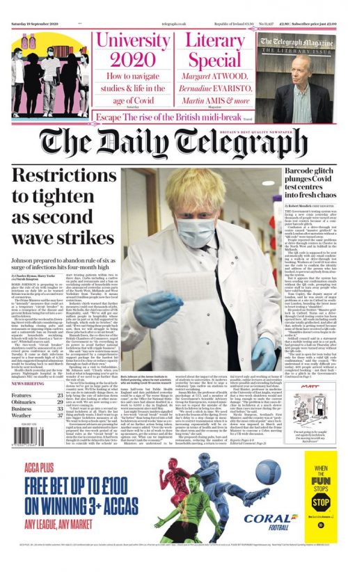 Daily Telegraph Front Page 19th Of September 2020 Tomorrows Papers