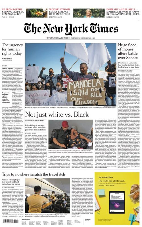 New York Times Front Page 23rd Of September 2020 Tomorrows Papers Today 