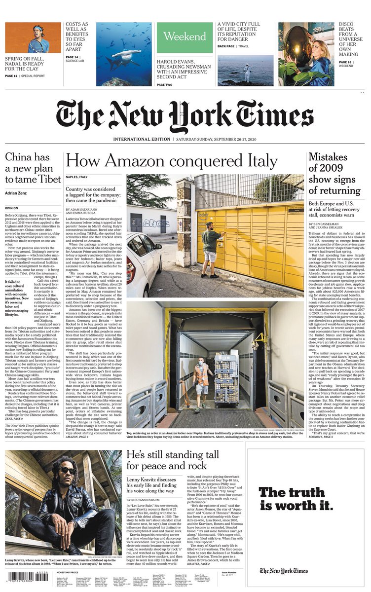 New York Times Front Page 26th of September 2020 Tomorrow's Papers Today!