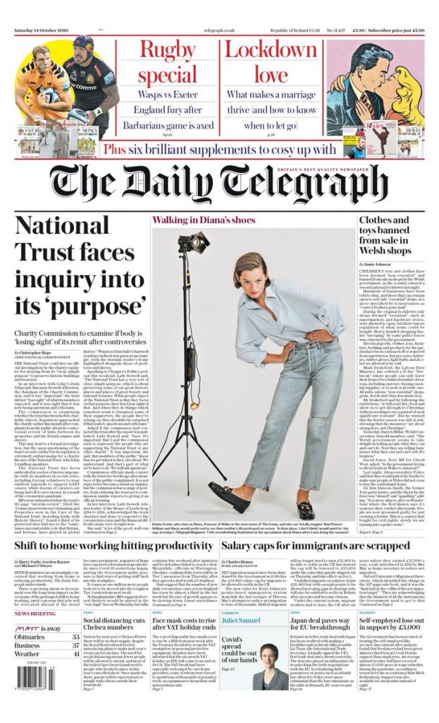 Daily Telegraph Front Page 24th of October 2020 - Tomorrow's Papers Today!