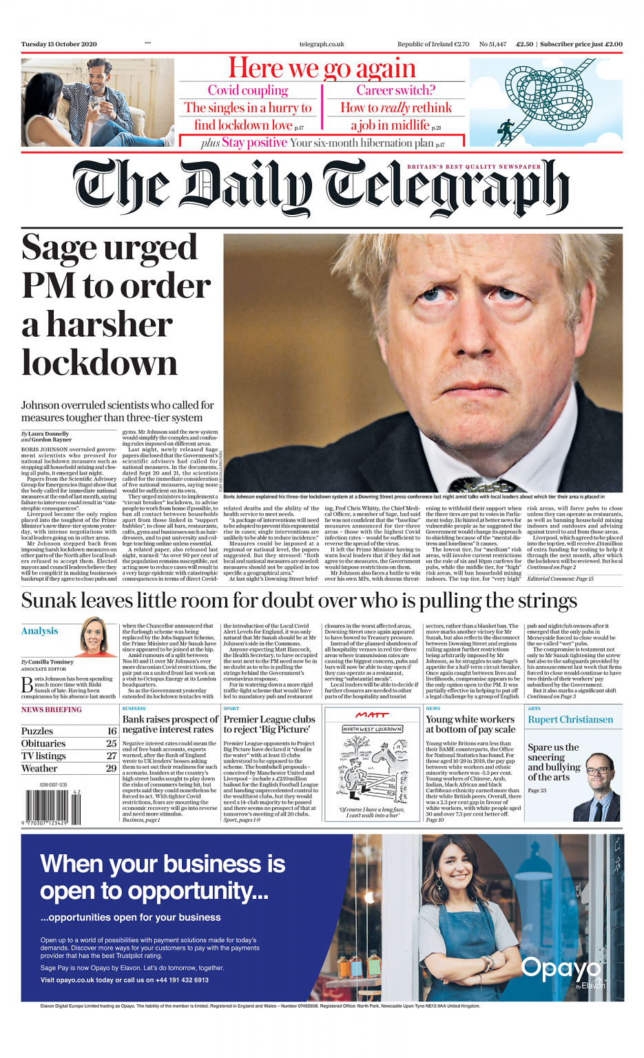 Daily Telegraph Front Page 13th Of October 2020 Tomorrow s Papers Today 