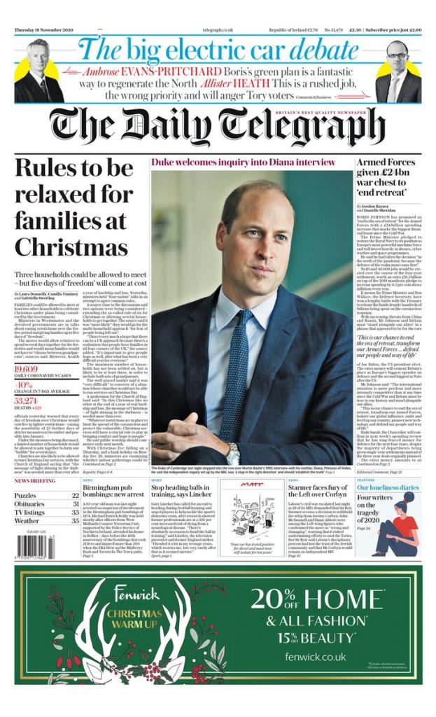 Daily Telegraph Front Page 19th Of November 2020 Tomorrows Papers Today
