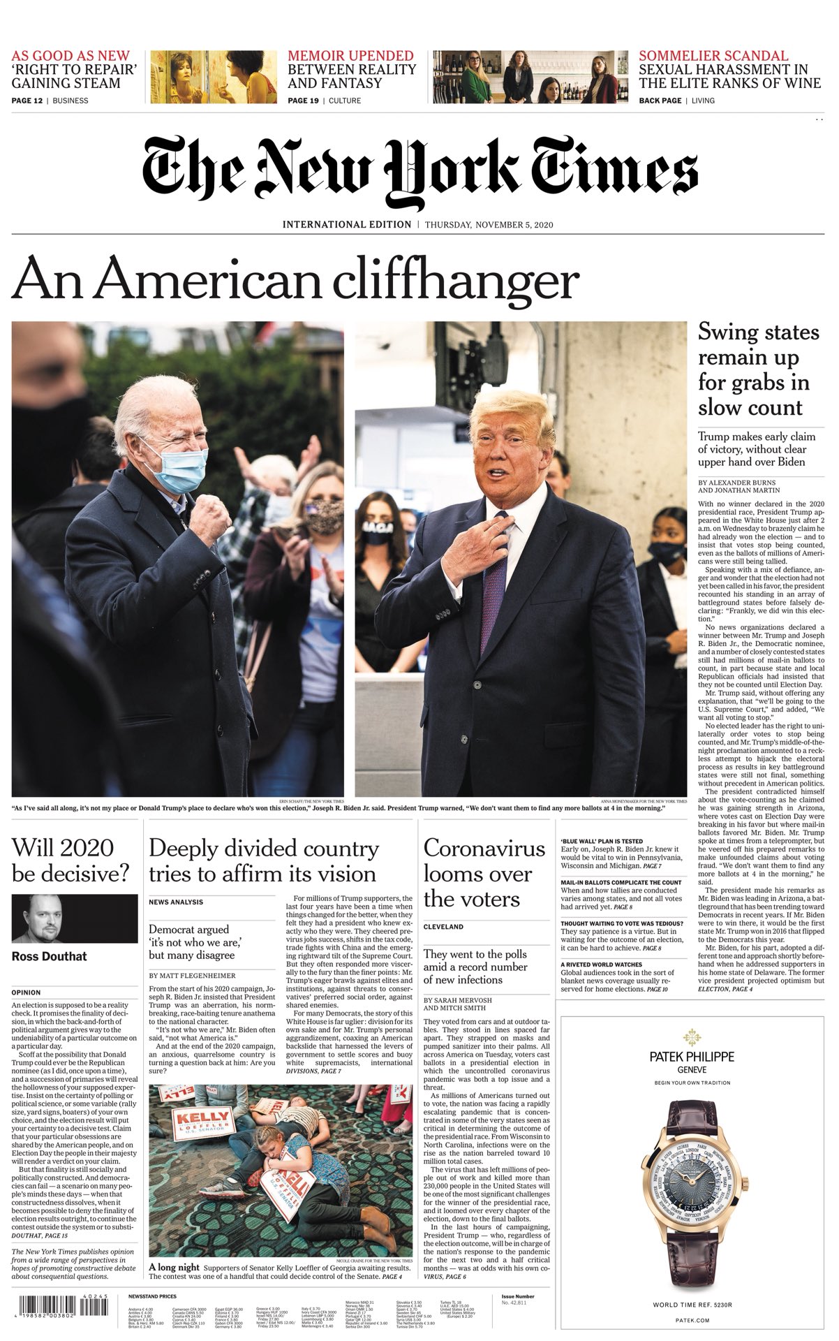 New York Times Front Page 5th of November 2020 Tomorrow's Papers Today!