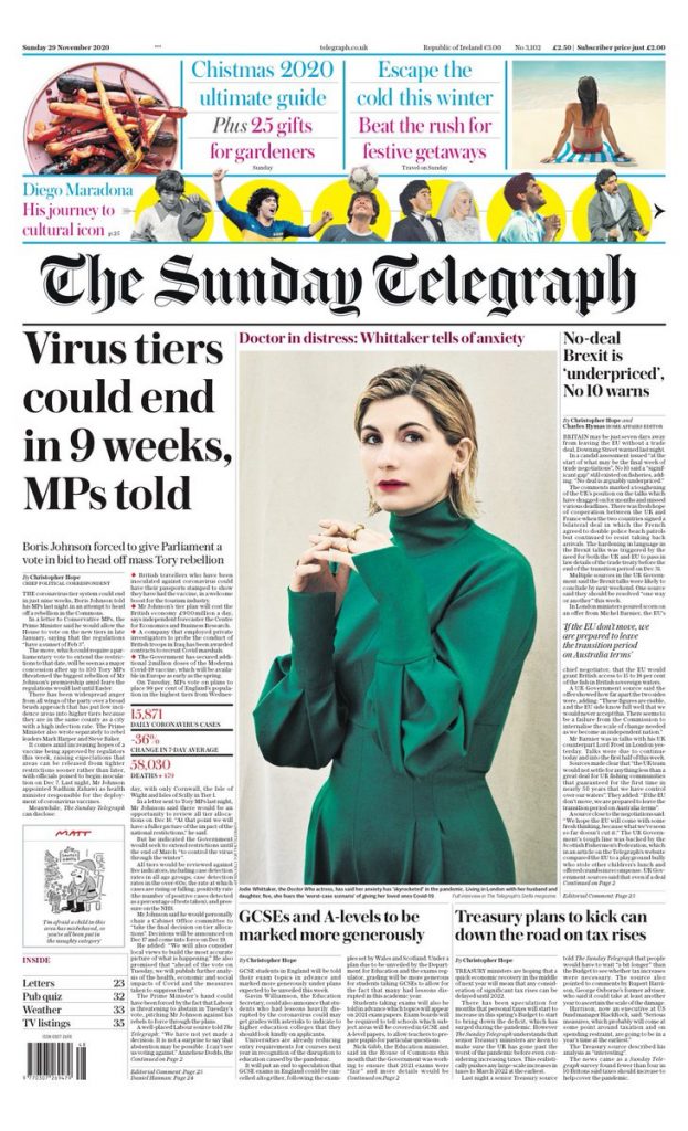 Sunday Telegraph Front Page 29th of November 2020 - Tomorrow's Papers ...