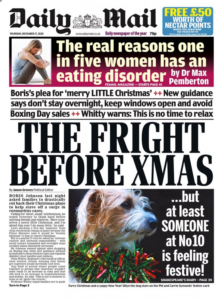 Daily Mail Front Page 17th of December 2020 Tomorrow's Papers Today!