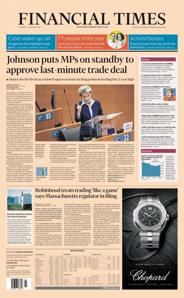 Financial Times Front Page 17th of December 2020 - Tomorrow's Papers Today!