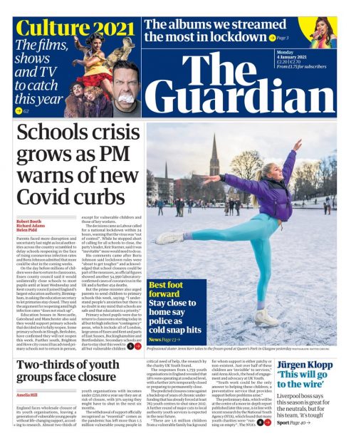 Guardian Front Page 4th of January 2021 Tomorrow's Papers Today!