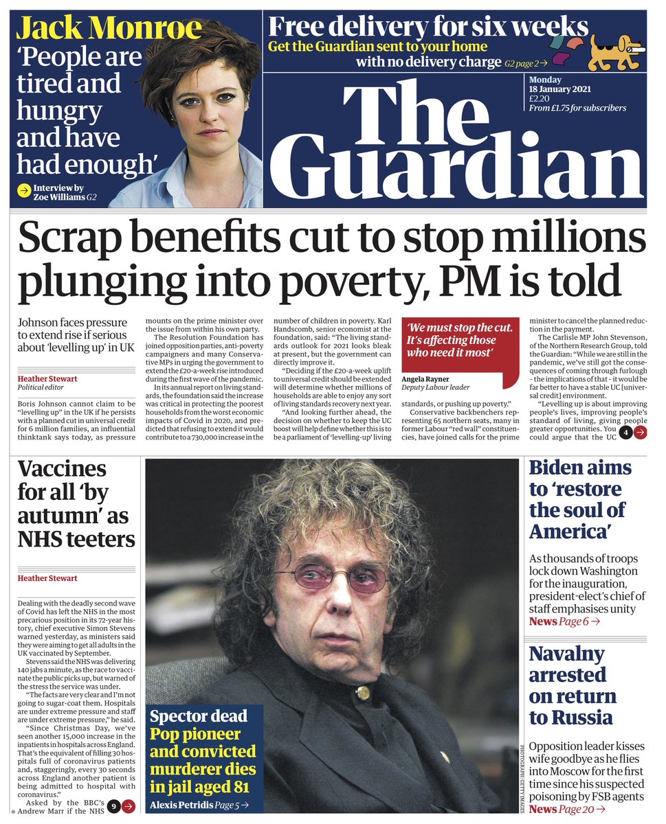 Guardian Front Page 18th of January 2021 Tomorrow's Papers Today!