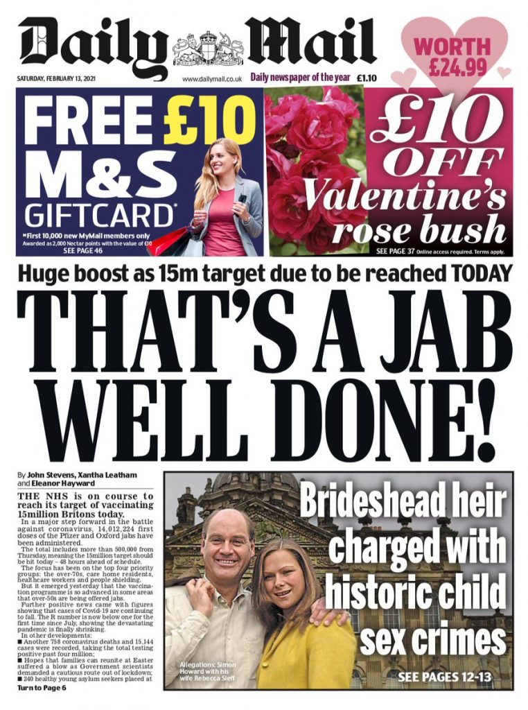 Daily Mail Front Page 13th of February 2021 Tomorrow's Papers Today!