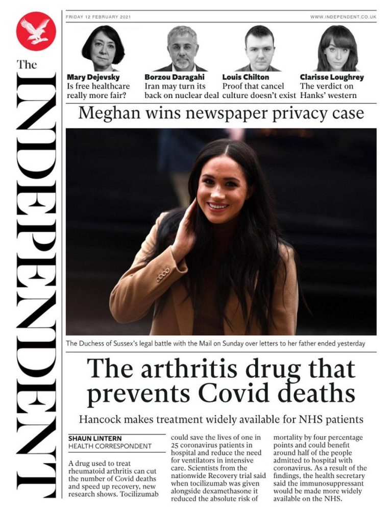 Independent Front Page 12th Of February 2021 Tomorrows Papers Today 