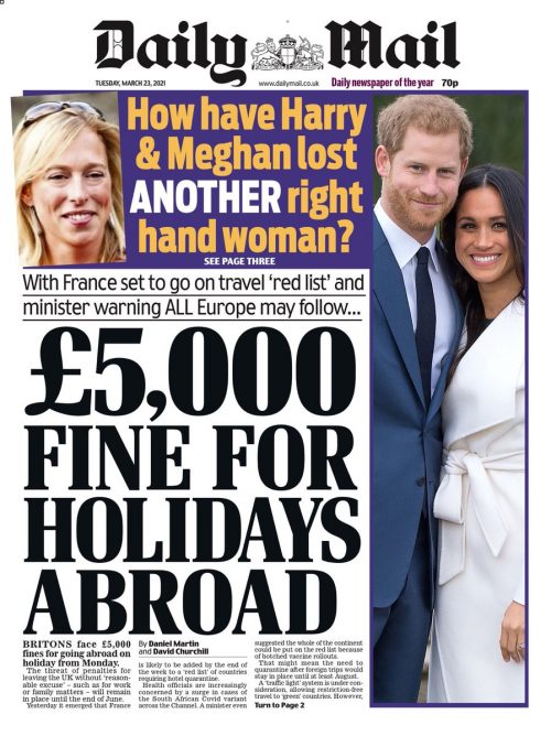 Daily Mail Front Page 23rd of March 2021 Tomorrow's Papers Today!