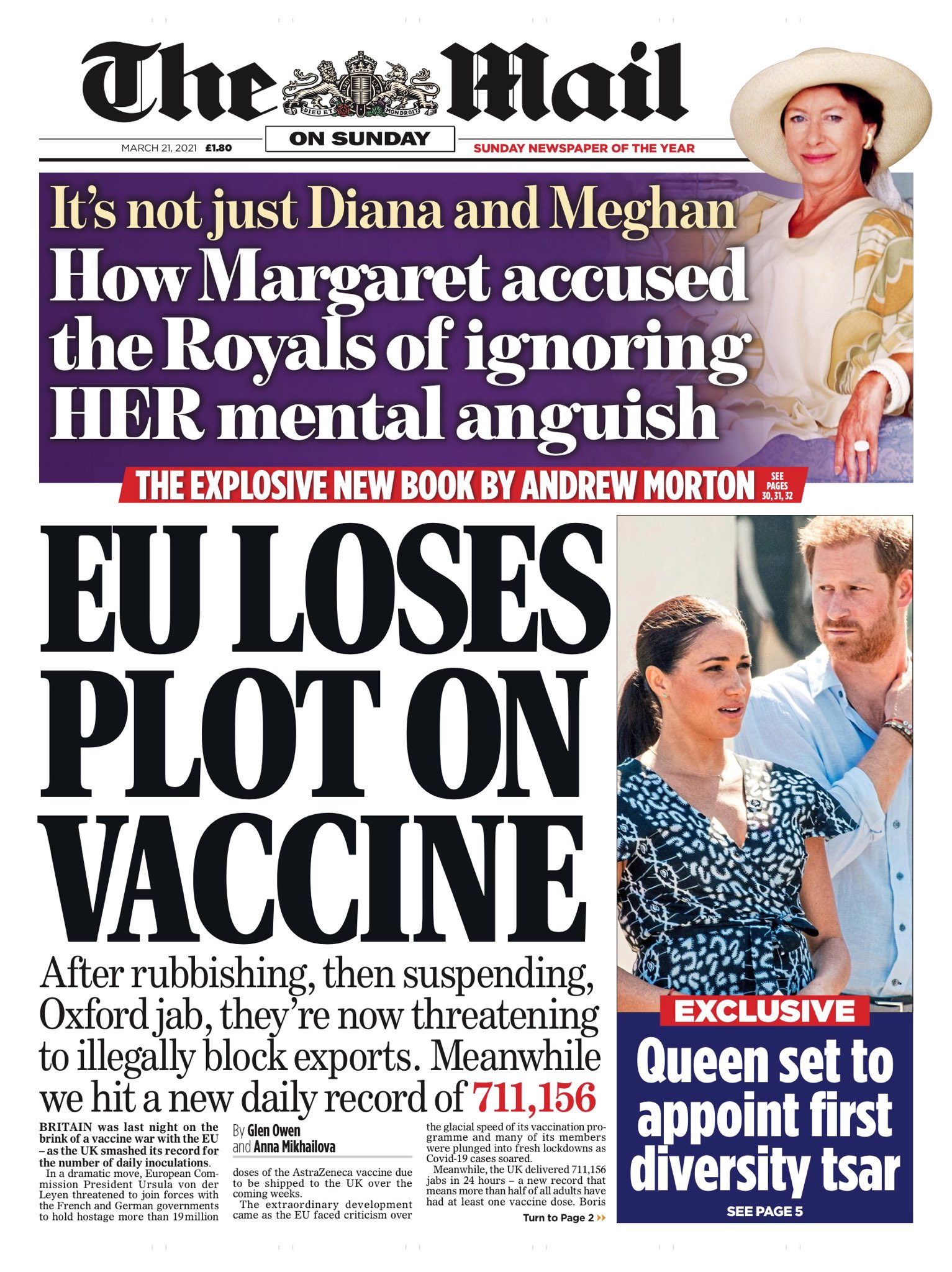 Mail On Sunday Front Page 21st Of March 2021 Tomorrow s Papers Today 