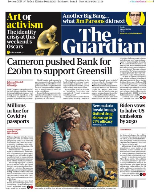 Guardian Front Page 23rd Of April 2021 Tomorrows Papers Today 1415