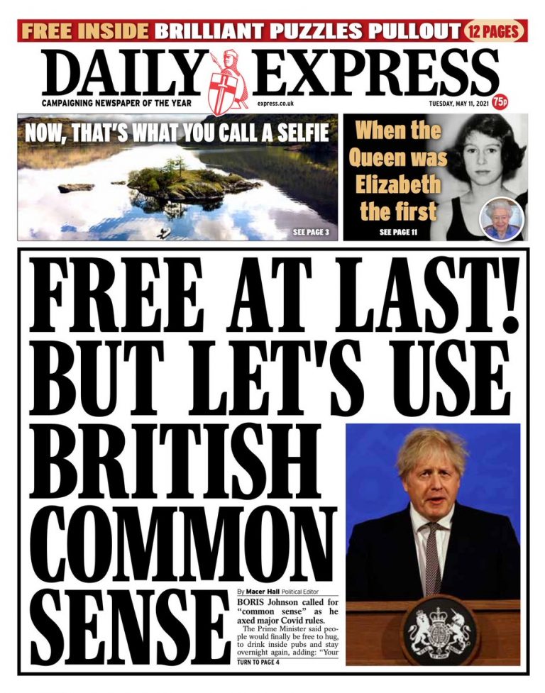 Daily Express Front Page 11th of May 2021 - Tomorrow's Papers Today!