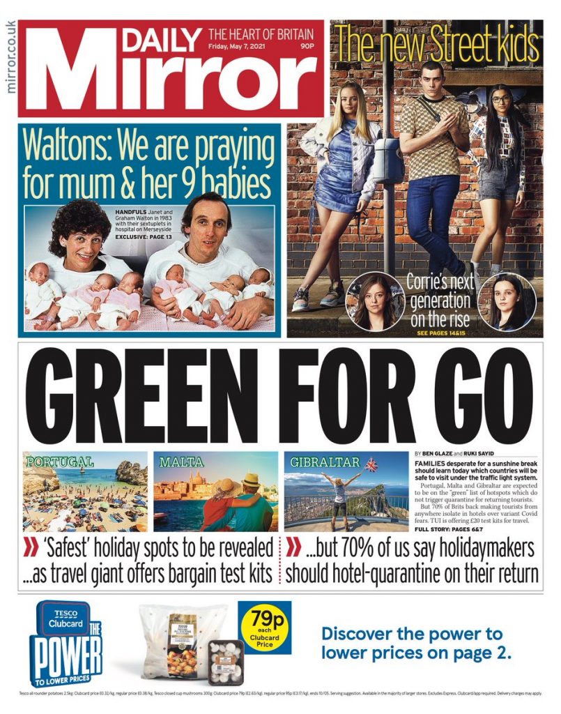 Daily Mirror Front Page 7th Of May 2021 Tomorrows Papers Today