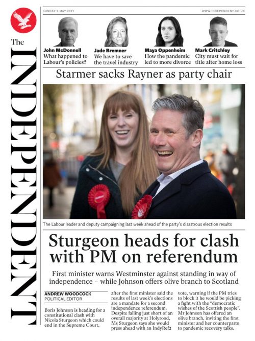 Independent On Sunday Front Page Th Of May Tomorrow S Papers Today