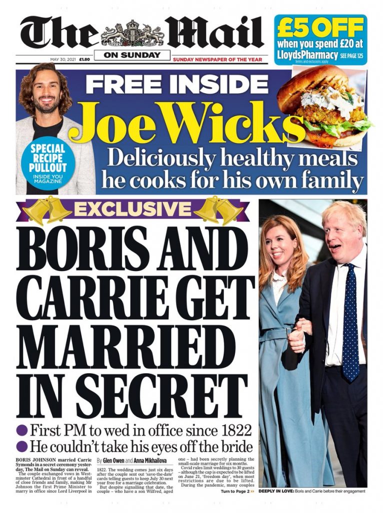 Mail On Sunday Front Page 30th Of May 2021 - Tomorrow's Papers Today!