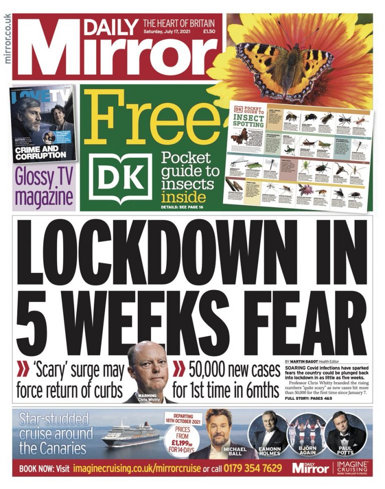 Daily Mirror Front Page 17th Of July 2021 Tomorrows Papers Today 