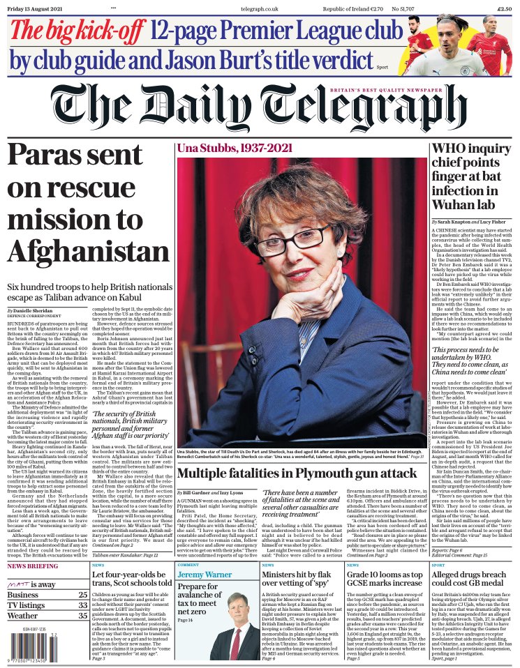 Daily Telegraph Front Page 13th Of October 2020 Tomorrows Papers Today