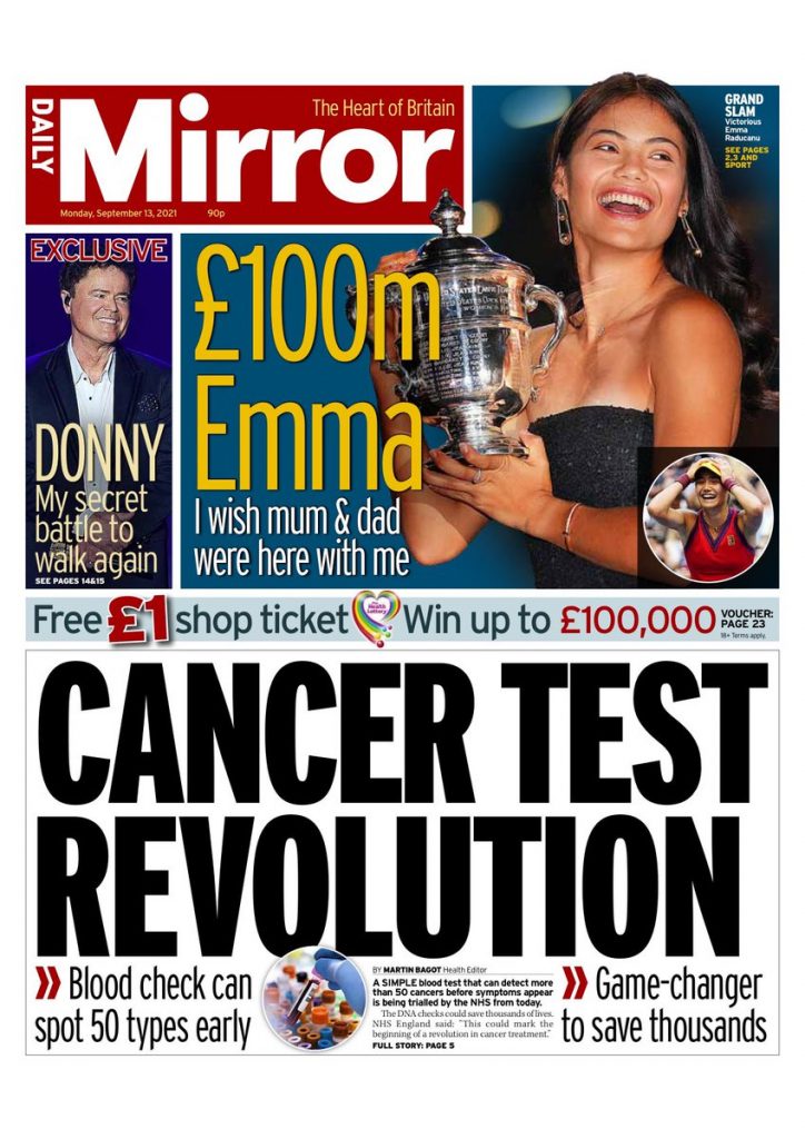 Daily Mirror Front Page 13th Of September 2021 Tomorrows Papers Today 1451