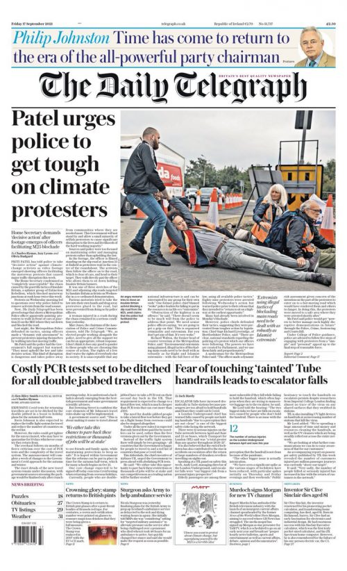 Daily Telegraph Front Page 17th Of September 2021 Tomorrows Papers