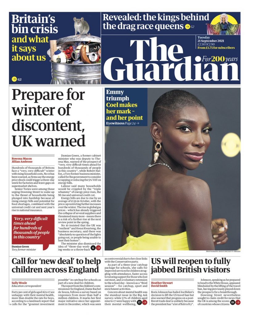 Guardian Front Page 21st Of September 2021 Tomorrows Papers Today 3369