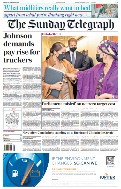 Sunday Telegraph Front Page 26th Of September 2021 - Tomorrow's Papers ...