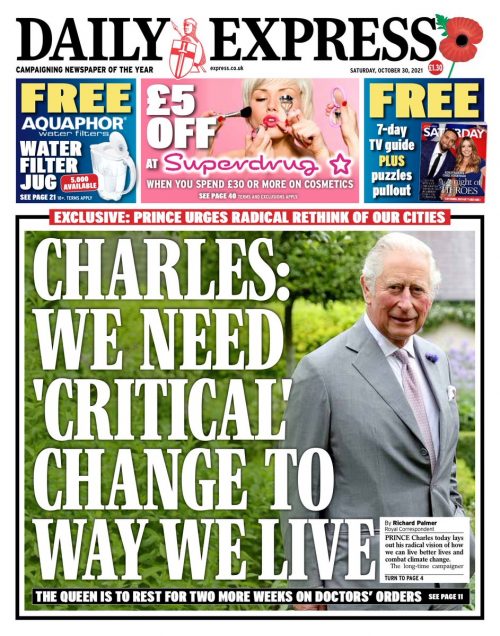 Daily Express Front Page 30th of October 2021 - Tomorrow's Papers Today!